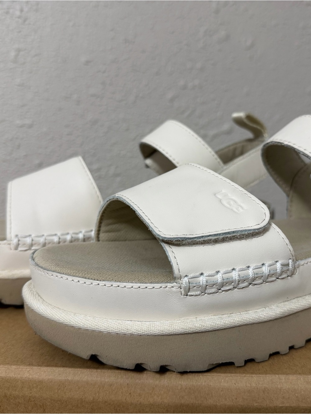 UGG Womens White Chunky Platform Velcro Sandals